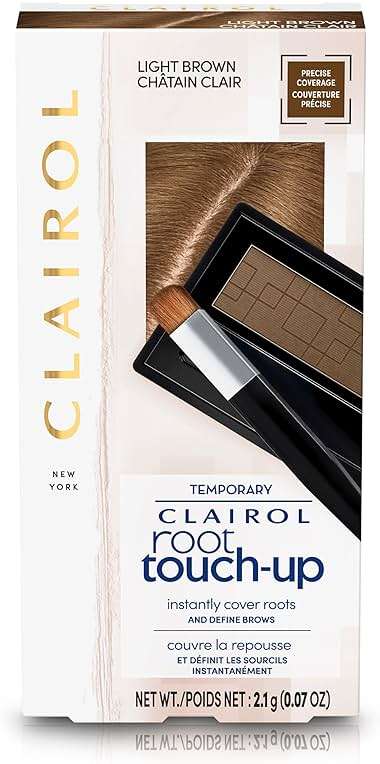 Clairol Root Touch-Up Temporary Concealing Powder, Light Brown Hair Color | Ammonia Free | Instantly Cover Roots + Define Eyebrows | On-the-Go Compact with Mirror and Application Brush | Pack of 1 - Image 1