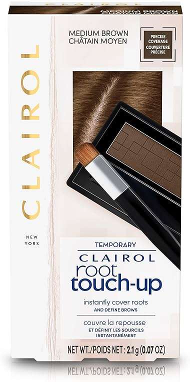 Clairol Root Touch-Up Temporary Concealing Powder, Medium Brown Hair Color | Ammonia Free | Instantly Cover Roots + Define Eyebrows | On-the-Go Compact with Mirror and Application Brush | Pack of 1 - Image 1