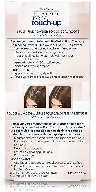 Clairol Root Touch-Up Temporary Concealing Powder, Medium Brown Hair Color | Ammonia Free | Instantly Cover Roots + Define Eyebrows | On-the-Go Compact with Mirror and Application Brush | Pack of 1 - Image 2