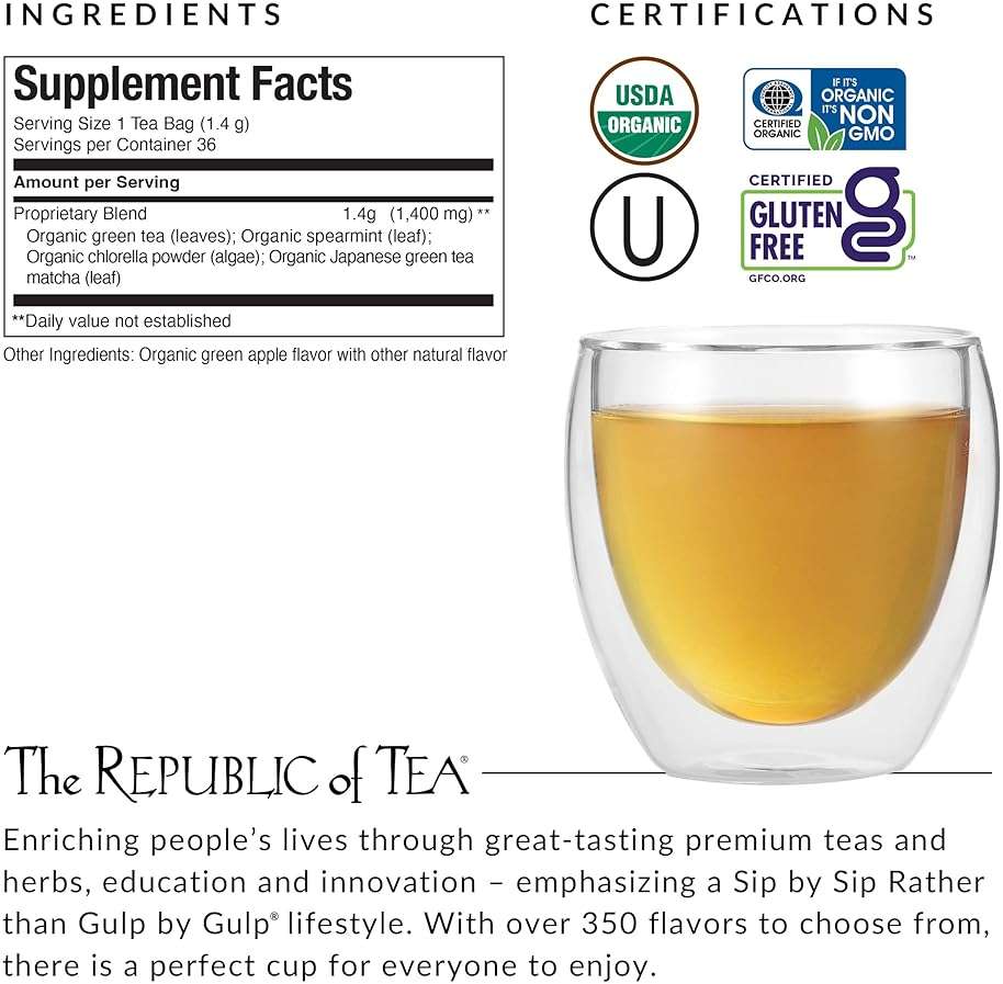 The Republic of Tea – Organic SuperGreen Detox Green Tea, 36 Tea Bags, Gluten Free - Image 3