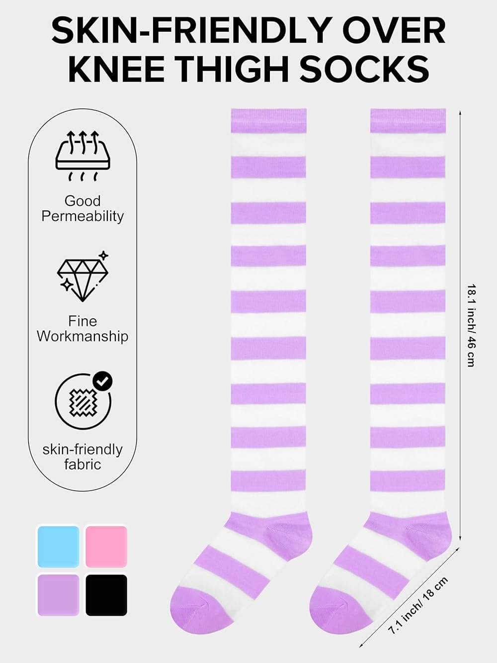 Aneco 4 Pairs Over Knee High Stripe Socks Halloween Cosplay Accessories Thigh High Socks for Adult Woman Girls - Image 2