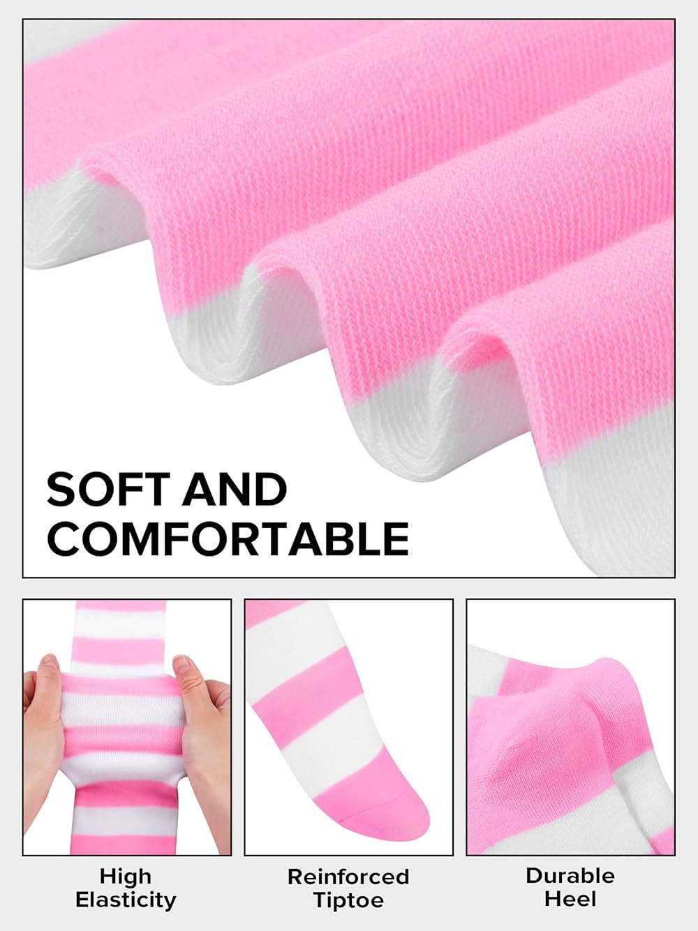Aneco 4 Pairs Over Knee High Stripe Socks Halloween Cosplay Accessories Thigh High Socks for Adult Woman Girls - Image 3