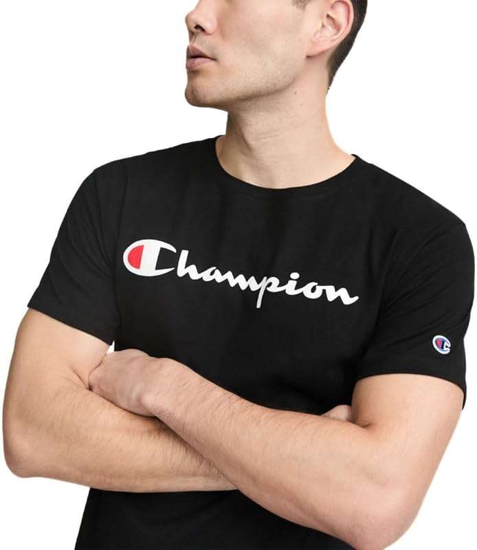 Champion Men's Graphic Short Sleeve T-Shirt, Standard Fit, Classic Script Logo, Midweight 100% Cotton - Image 3