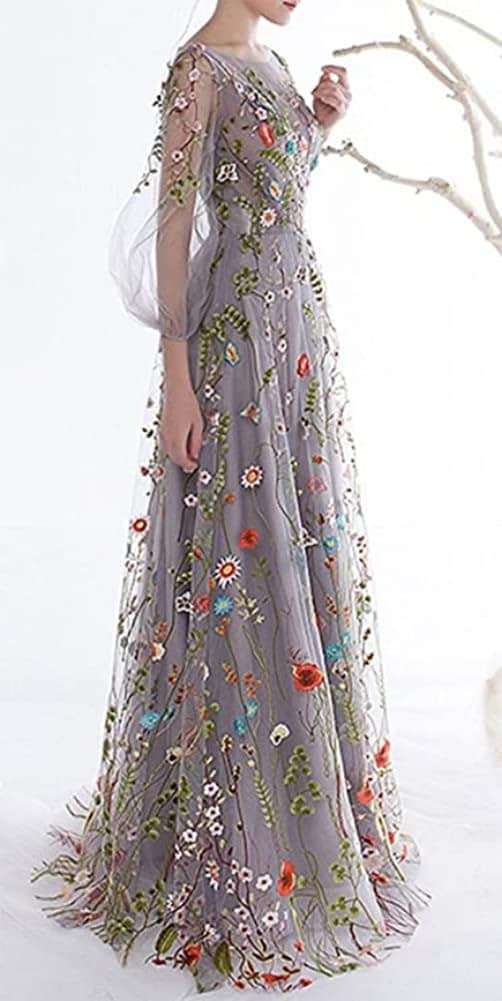Honeydress Women's Floral-Embroidered Long Sleeve Maxi Dress Prom Gown Multicolour - Image 2