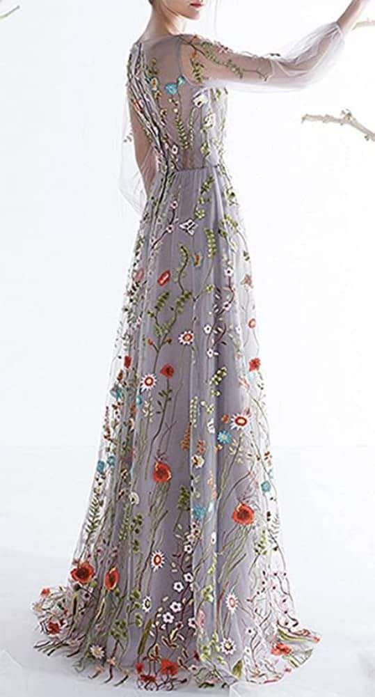 Honeydress Women's Floral-Embroidered Long Sleeve Maxi Dress Prom Gown Multicolour - Image 3