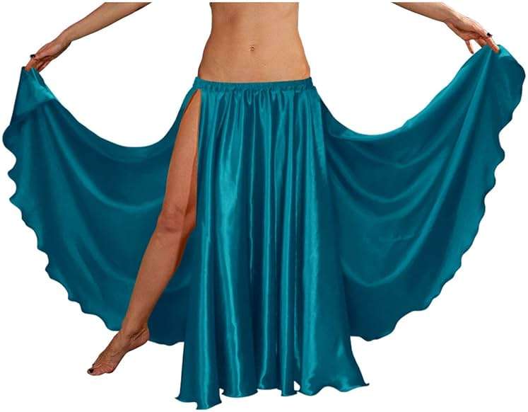 Indian Trendy 36" Long Women's Satin 2 Slit Full Skirt Belly Dance Gypsy Tribal 9 Yard Panel Jupe Flamenco Rock - Image 2
