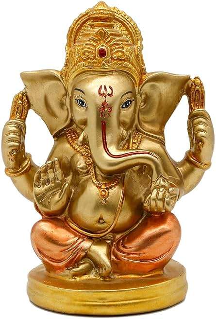 alikiki Indian God Lord Ganesha Statue - 5" H Hindu God Ganesh Idol for Diwali Gifts Meditation Yoga Room Altar Decoration Home Temple Mandir Pooja Item - Image 1
