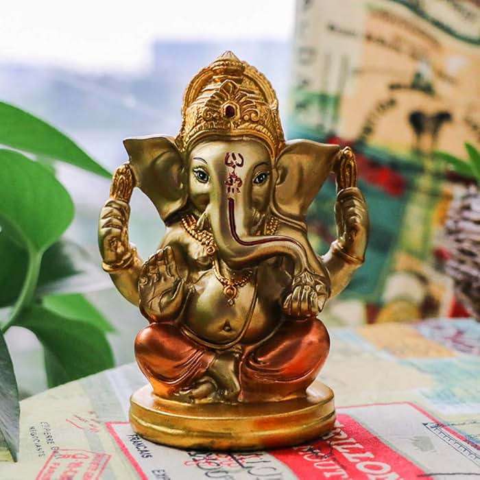 alikiki Indian God Lord Ganesha Statue - 5" H Hindu God Ganesh Idol for Diwali Gifts Meditation Yoga Room Altar Decoration Home Temple Mandir Pooja Item - Image 3