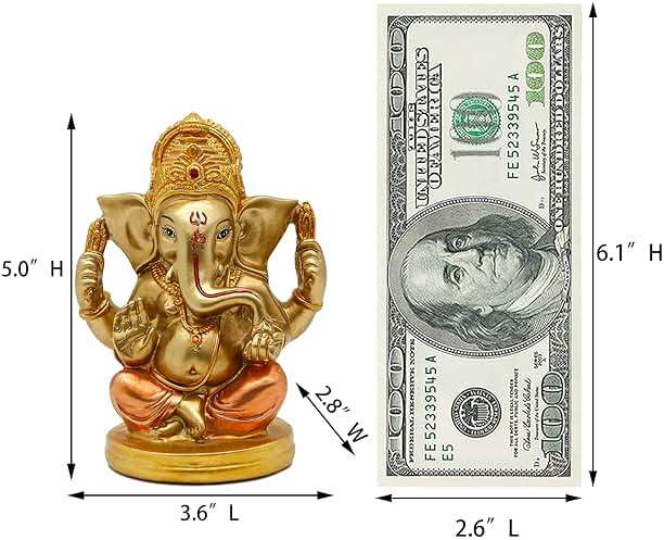 alikiki Indian God Lord Ganesha Statue - 5" H Hindu God Ganesh Idol for Diwali Gifts Meditation Yoga Room Altar Decoration Home Temple Mandir Pooja Item - Image 4