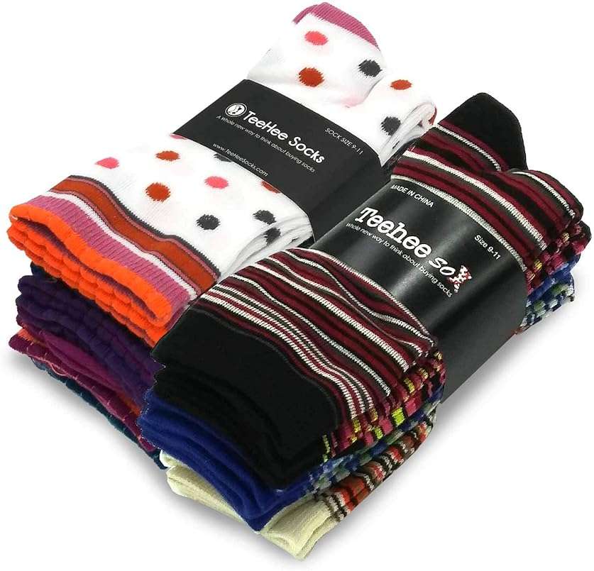 Cute Fun Novelty Dress Casual Argyle Stripe Floral Scallop Hearts Socks for Women Size 9-11 6pair 12pair School Socks - Image 3