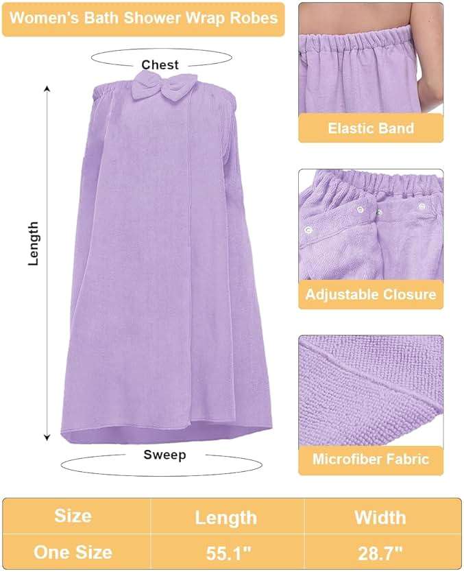 goodmansam Women's Shower Wrap Robes Spa Body Wrap Bathrobe Ultra Absorbent Cover up Towels - Image 4