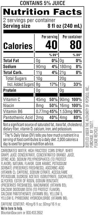 Mountain Dew Kickstart, Orange Citrus, 92mg Caffeine, Vitamins B & C, 80 Calories, 5% Juice, 16 Fl Oz (Pack of 12) - Image 3