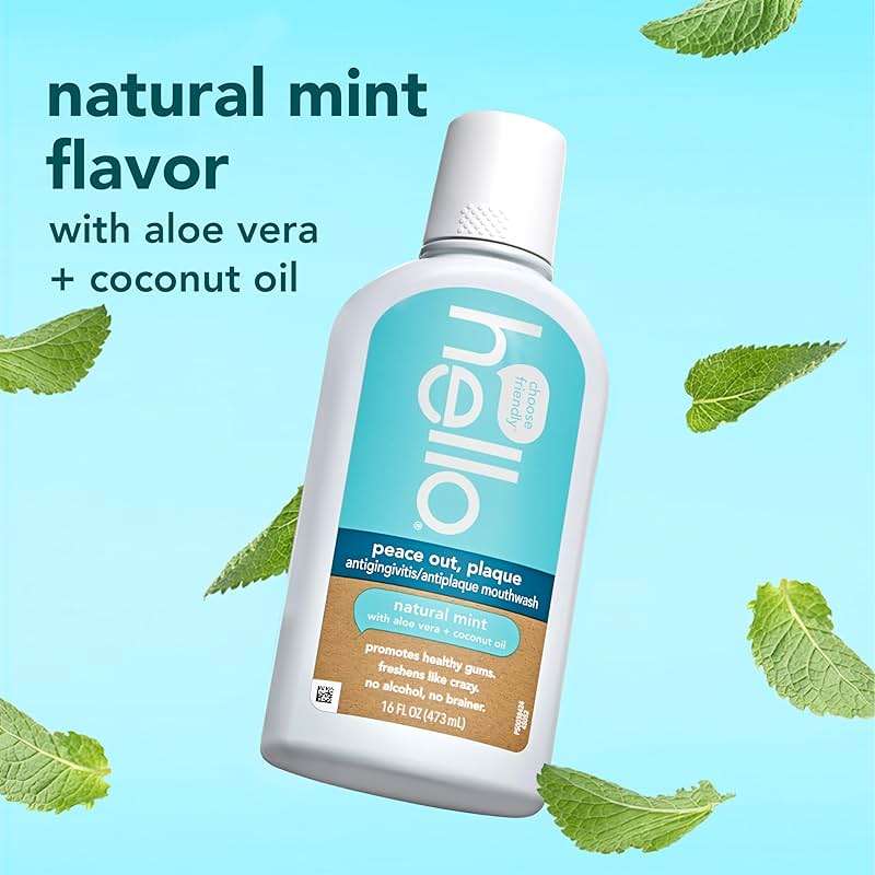 Hello Peace Out Plaque, Antigingivitis Alcohol Free Mouthwash, Natural Mint with Aloe Vera and Coconut Oil, Fluoride Free, Vegan, SLS Free and Gluten Free, 16 Ounce (Pack of 3) - Image 3