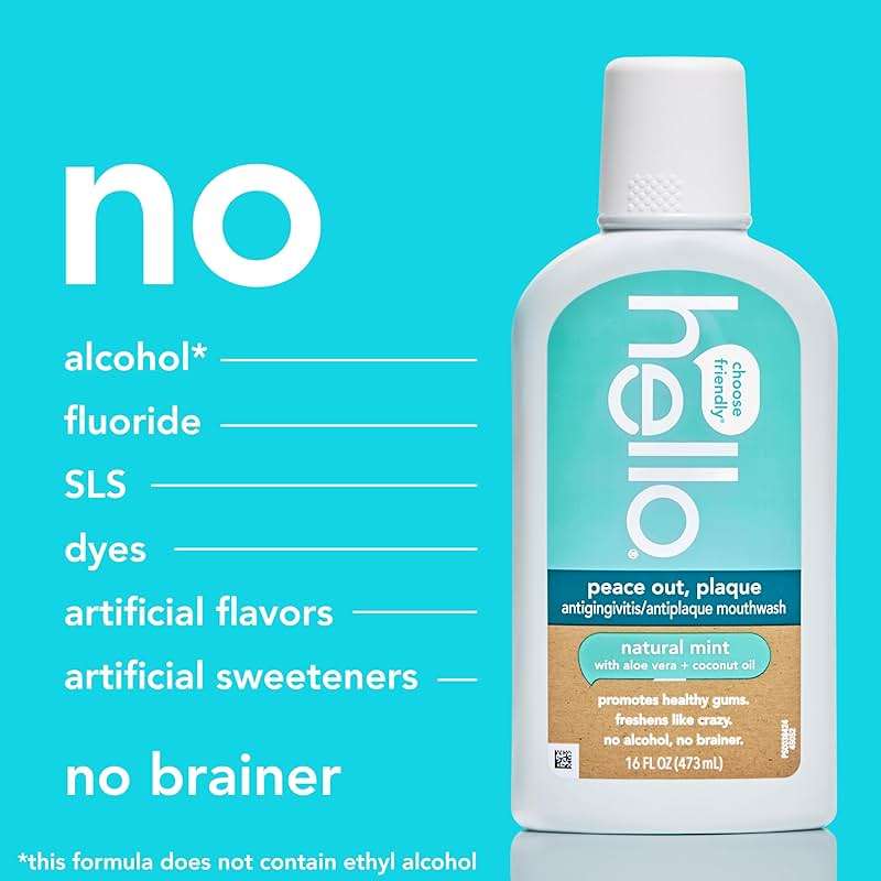Hello Peace Out Plaque, Antigingivitis Alcohol Free Mouthwash, Natural Mint with Aloe Vera and Coconut Oil, Fluoride Free, Vegan, SLS Free and Gluten Free, 16 Ounce (Pack of 3) - Image 5