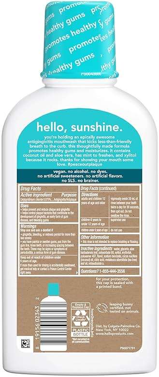 Hello Peace Out Plaque, Antigingivitis Alcohol Free Mouthwash, Natural Mint with Aloe Vera and Coconut Oil, Fluoride Free, Vegan, SLS Free and Gluten Free, 16 Ounce (Pack of 3) - Image 8