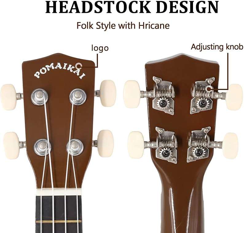 POMAIKAI Soprano Wood Ukulele Starter Ukelele Hawaii Guitar 21 Inch for Beginners and Students(Brown) - Image 7