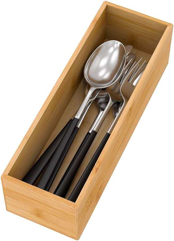 Bamboo Kitchen Drawer Organizer, Wooden Storage Box for Utensil Organizer Silverware Tray Cutlery Holder Flatware Containers - Multi-Use Deep Drawer Dividers Organizer for Bathroom, Jewelry, 9"3"2.5" - Image 1