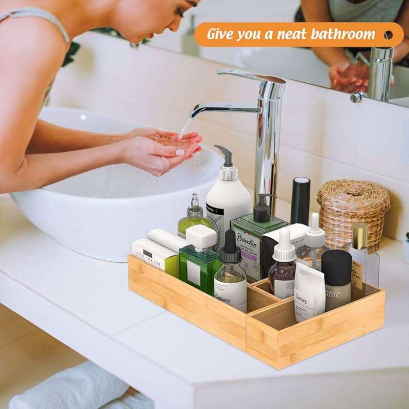 Bamboo Kitchen Drawer Organizer, Wooden Storage Box for Utensil Organizer Silverware Tray Cutlery Holder Flatware Containers - Multi-Use Deep Drawer Dividers Organizer for Bathroom, Jewelry, 9"3"2.5" - Image 4