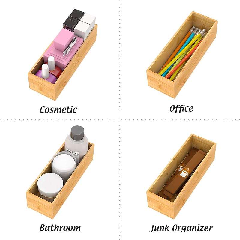 Bamboo Kitchen Drawer Organizer, Wooden Storage Box for Utensil Organizer Silverware Tray Cutlery Holder Flatware Containers - Multi-Use Deep Drawer Dividers Organizer for Bathroom, Jewelry, 9"3"2.5" - Image 6