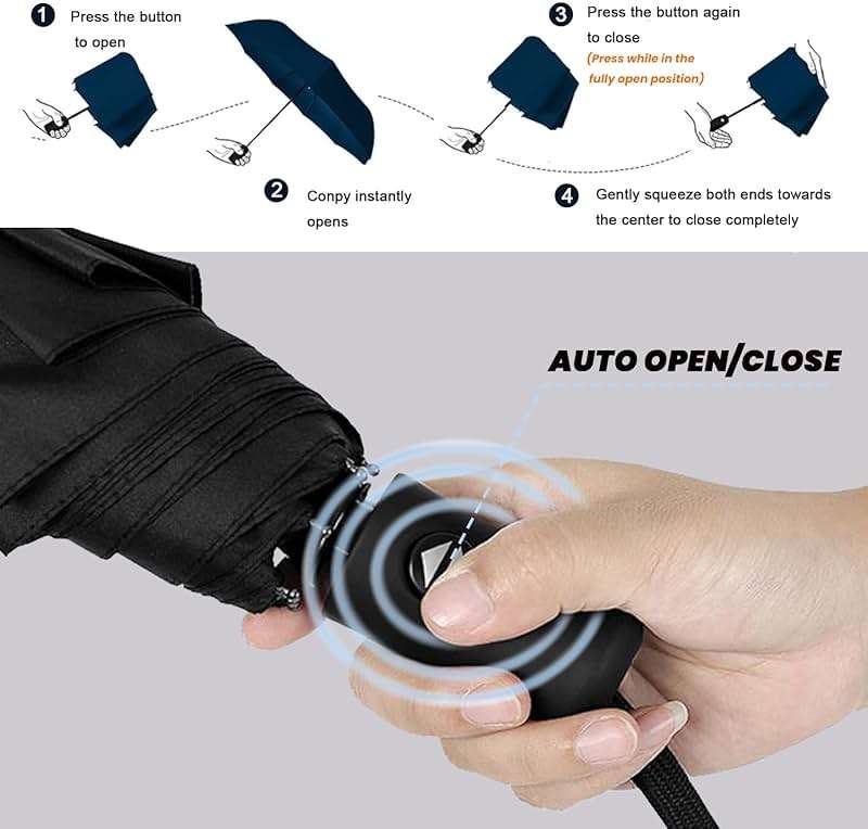 SIEPASA Compact Travel Umbrella - Windproof Auto Open/Close, Small Folding Umbrella for Rain - Lightweight & Durable with Fiberglass Frame, Waterproof Canopy - Fits Backpack, Purse, Suitcase. (Black) - Image 4