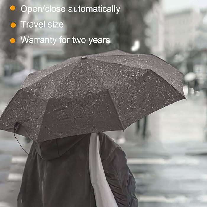 SIEPASA Compact Travel Umbrella - Windproof Auto Open/Close, Small Folding Umbrella for Rain - Lightweight & Durable with Fiberglass Frame, Waterproof Canopy - Fits Backpack, Purse, Suitcase. (Black) - Image 7