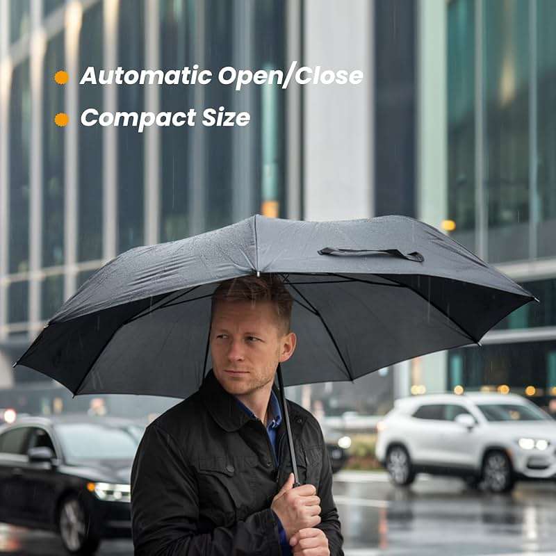 SIEPASA Compact Travel Umbrella - Windproof Auto Open/Close, Small Folding Umbrella for Rain - Lightweight & Durable with Fiberglass Frame, Waterproof Canopy - Fits Backpack, Purse, Suitcase. (Black) - Image 9