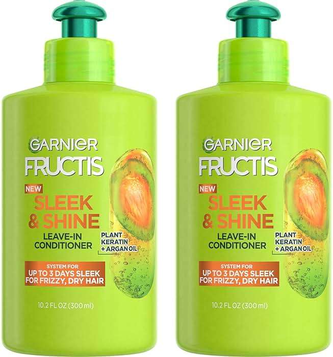 Garnier Fructis Sleek & Shine Leave-In Conditioner Cream, Anti-Frizz Hair Treatment with Plant Keratin + Argan Oil, Controls Frizz and Provides Smoothness For Frizzy, Dry Hair, 10.2 Fl Oz (Pack of 2) - Image 1