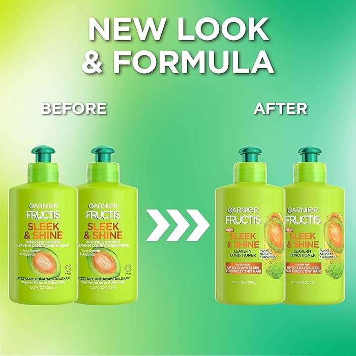 Garnier Fructis Sleek & Shine Leave-In Conditioner Cream, Anti-Frizz Hair Treatment with Plant Keratin + Argan Oil, Controls Frizz and Provides Smoothness For Frizzy, Dry Hair, 10.2 Fl Oz (Pack of 2) - Image 6