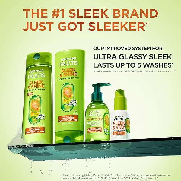 Garnier Fructis Sleek & Shine Anti-Frizz Serum for Frizzy, Dry Hair, Argan Oil, 5.1 Fl Oz, 2 Count (Packaging May Vary) - Image 2