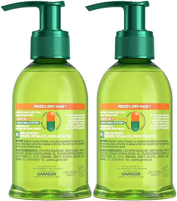 Garnier Fructis Sleek & Shine Anti-Frizz Serum for Frizzy, Dry Hair, Argan Oil, 5.1 Fl Oz, 2 Count (Packaging May Vary) - Image 8