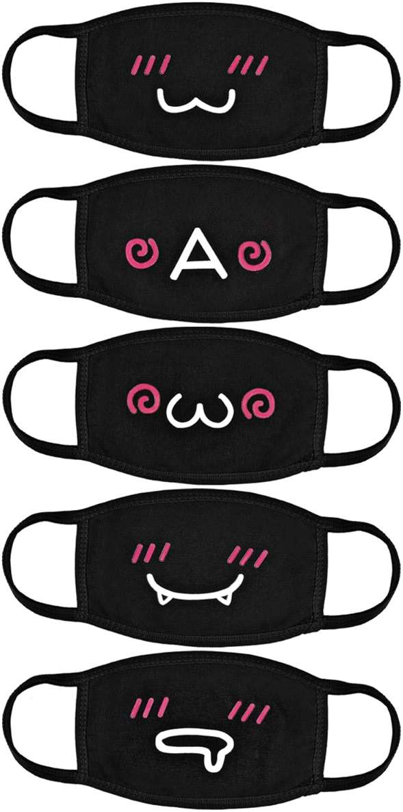 Aniwon Kawaii Muffle Mask, 5 Pack Anti-Dust Anime Cotton Mouth Mask Cute Kaomoji Face Mask - Image 1