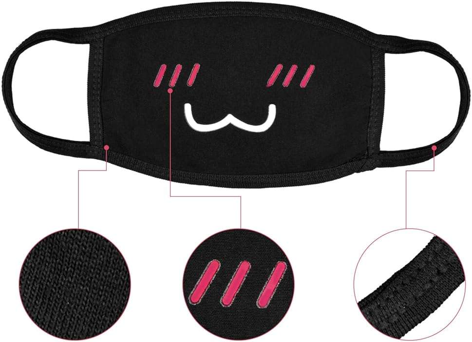 Aniwon Kawaii Muffle Mask, 5 Pack Anti-Dust Anime Cotton Mouth Mask Cute Kaomoji Face Mask - Image 3