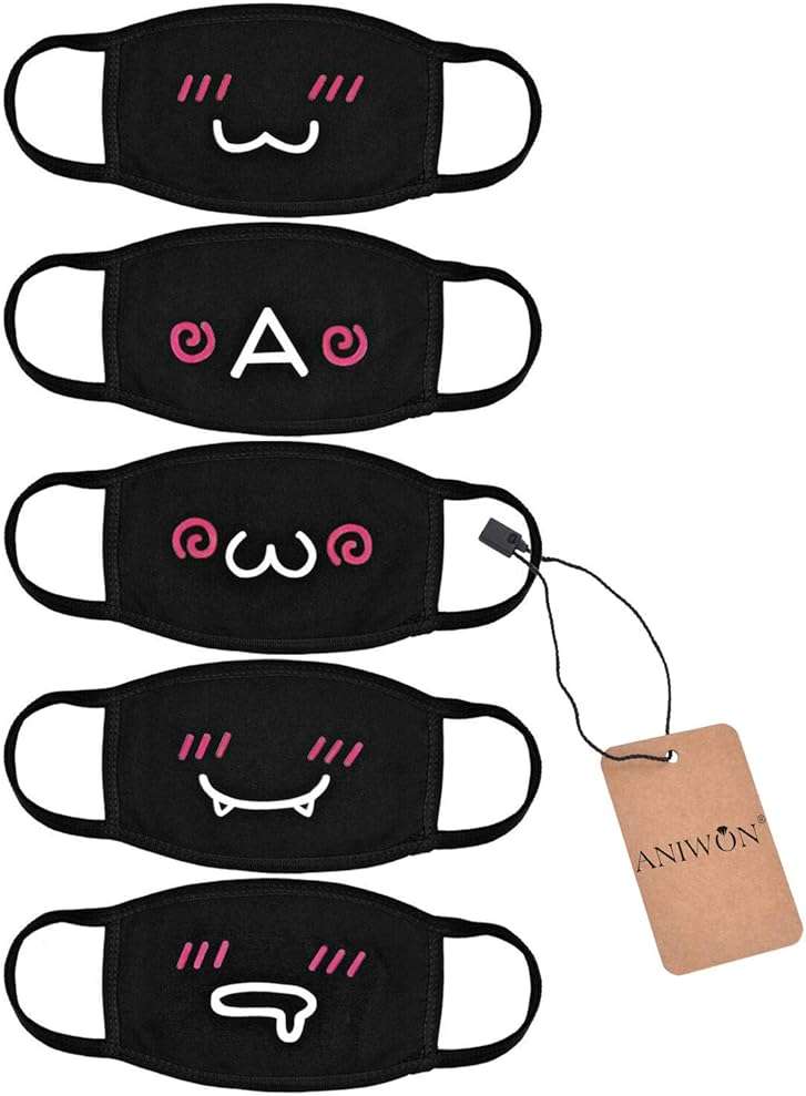 Aniwon Kawaii Muffle Mask, 5 Pack Anti-Dust Anime Cotton Mouth Mask Cute Kaomoji Face Mask - Image 7
