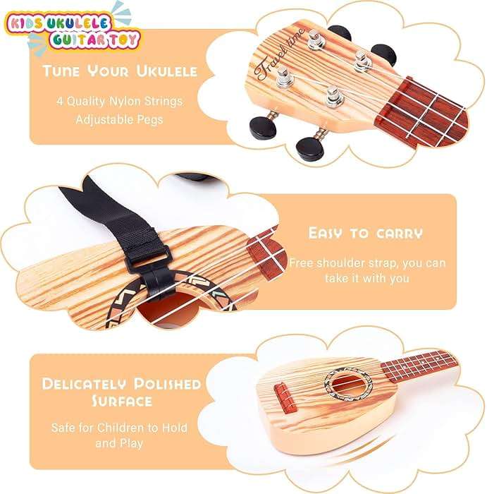YOLOPLUS+ 17 Inch Kids Ukulele Guitar Toy 4 Strings Mini Children Musical Instruments Educational Learning Toy for Toddler Beginner Keep Tone Anti-Impact Can Play with Picks/Strap/Primary Tutorial - Image 4
