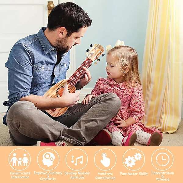 YOLOPLUS+ 17 Inch Kids Ukulele Guitar Toy 4 Strings Mini Children Musical Instruments Educational Learning Toy for Toddler Beginner Keep Tone Anti-Impact Can Play with Picks/Strap/Primary Tutorial - Image 5