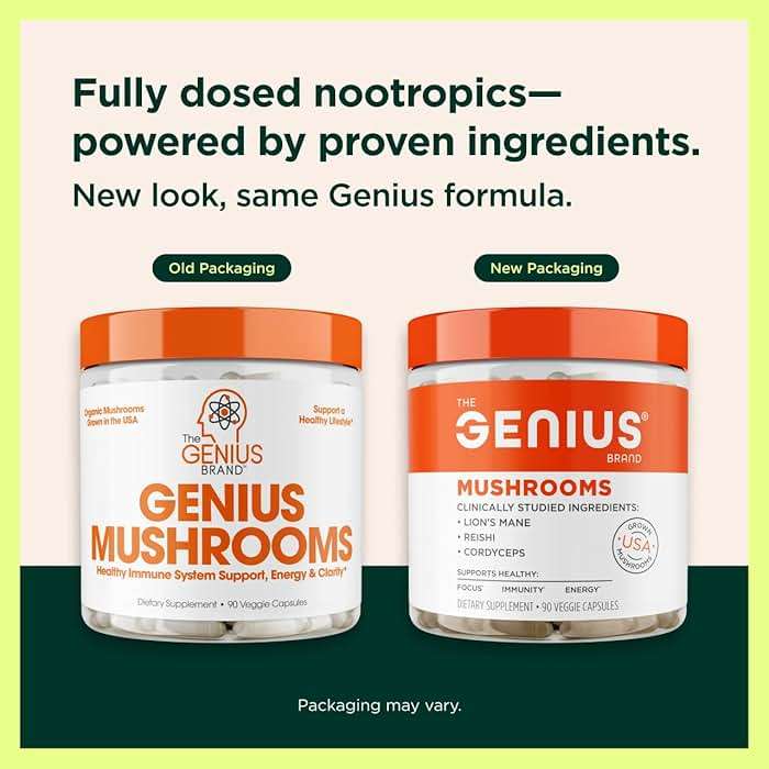 The Genius Brand Genius Mushrooms - Plant-Based Supplement for Immune, Focus & Energy Support - Lion's Mane, Cordyceps & Reishi - Organic & Non-GMO - 90 Veggie Capsules - Image 2