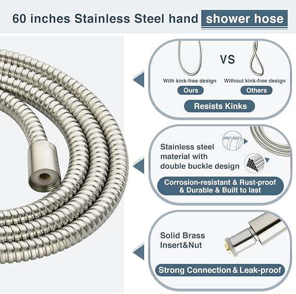 BRIGHT SHOWERS Rain Shower Head with Handheld Spray, 8 Inch Rainfall Shower Head Combo with 60" Hose, Adjustable Dual Square Showerhead Set with 3-Way Diverter, Wall Bracket, Brushed Nickel - Image 9