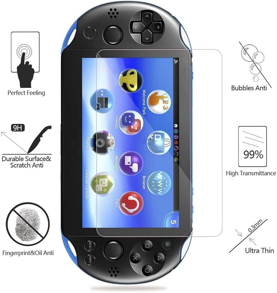 AKWOX 2 Front+2 Back Covers Screen Protectors Compatible with Sony PlayStation Vita 2000, 9H Tempered Glass Front and HD Clear PET Back Film - Image 2