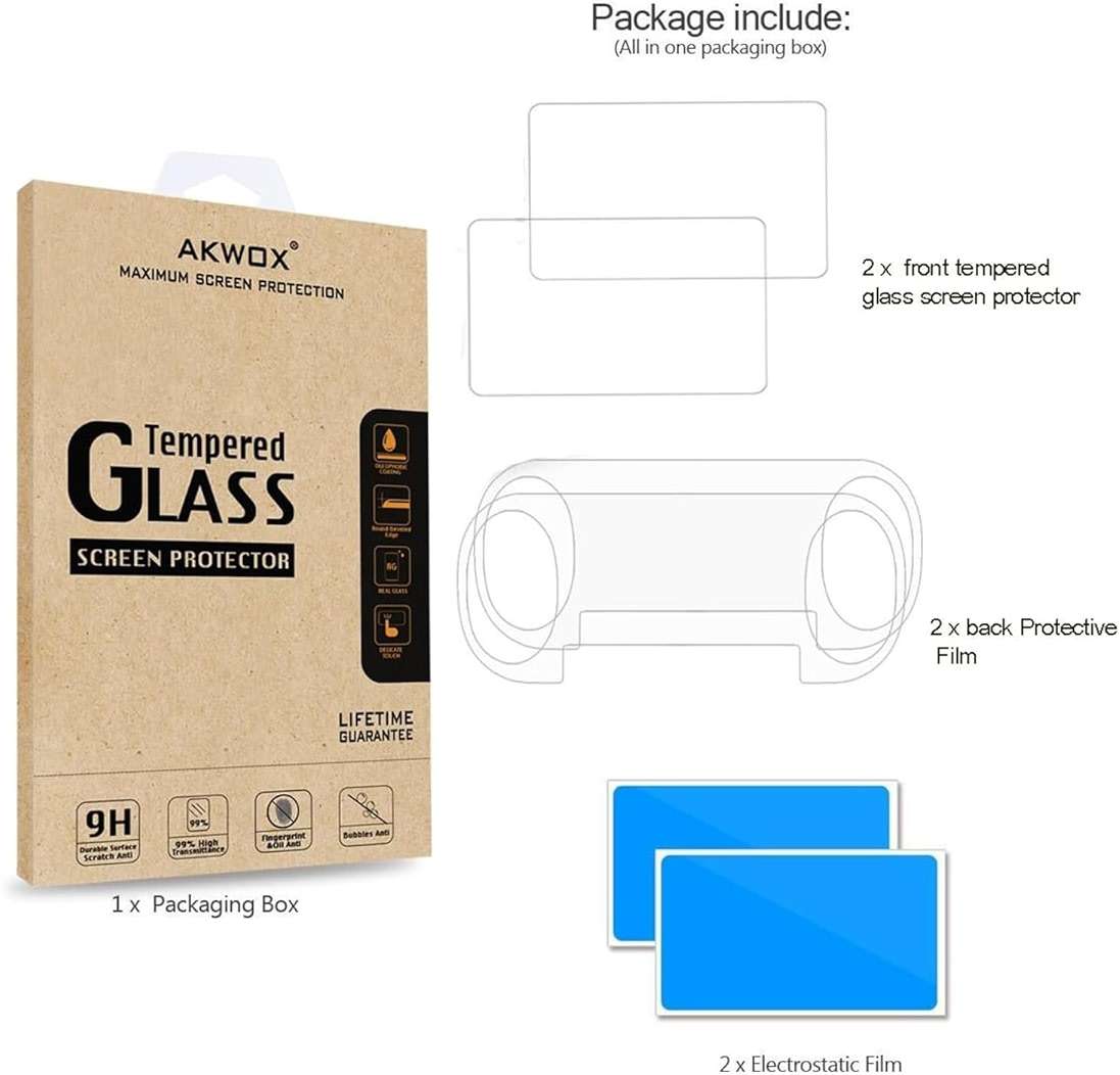 AKWOX 2 Front+2 Back Covers Screen Protectors Compatible with Sony PlayStation Vita 2000, 9H Tempered Glass Front and HD Clear PET Back Film - Image 6