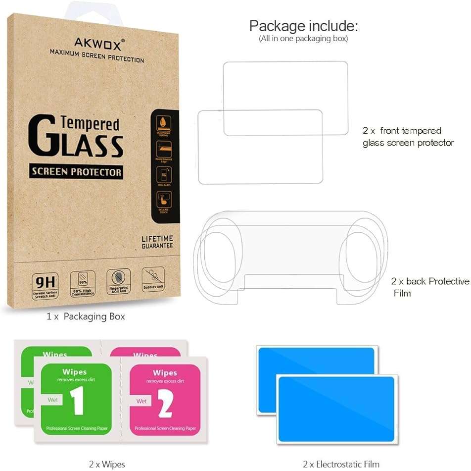 AKWOX 2 Front+2 Back Covers Screen Protectors Compatible with Sony PlayStation Vita 2000, 9H Tempered Glass Front and HD Clear PET Back Film - Image 7