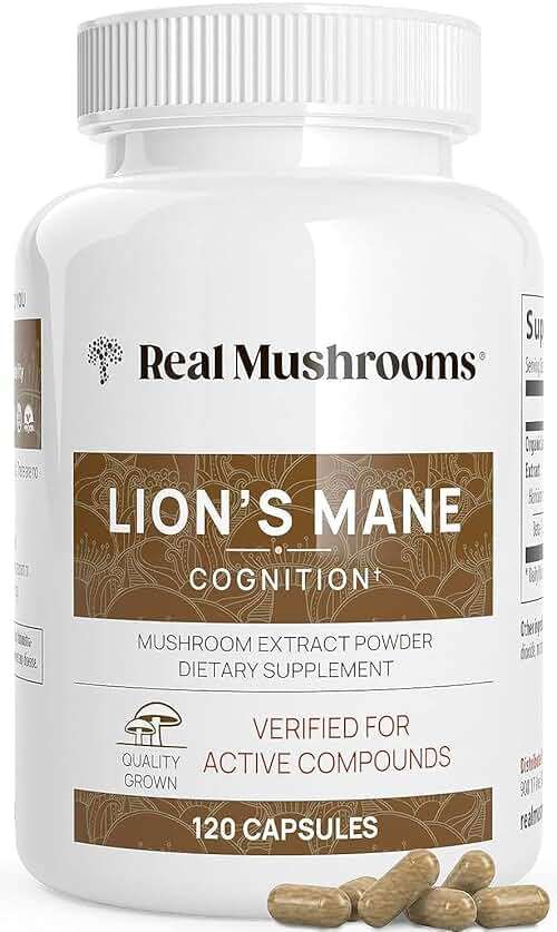 Real Mushrooms Lions Mane Mushroom Cognition (120 Capsules) Lions Mane Mushroom Powder Extract Capsules | Brain Supplement, Brain Vitamins, Focus Supplement - Image 4