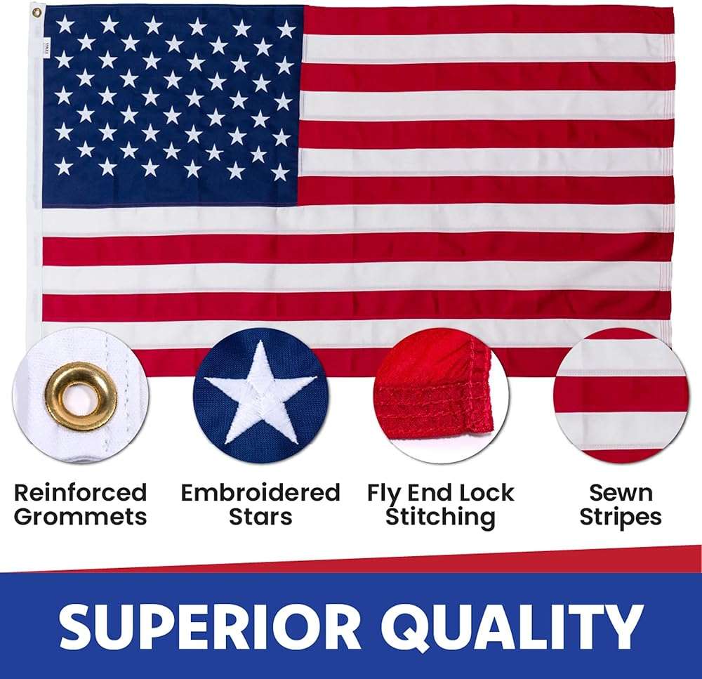 American 5x8 Flag - Heavy Duty USA Flag - Premium PolyMax Polyester, Sewn Stripes, & Embroidered Stars - All Weather American Flags for Outside - FMAA Certified US Made - Image 3