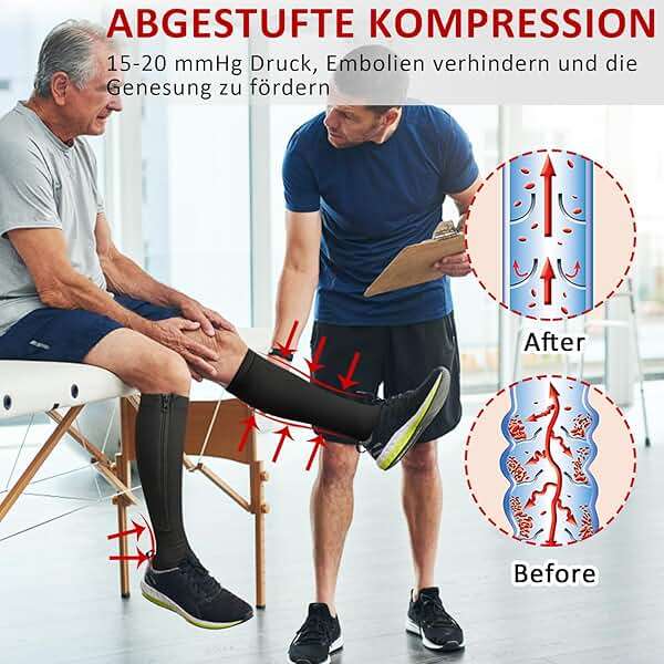Ailaka Medical Zipper Compression Socks, 15-20 mmHg Knee High Open Toe Compression Socks for Men Women, Support Socks for Varicose Veins, Edema - Image 2