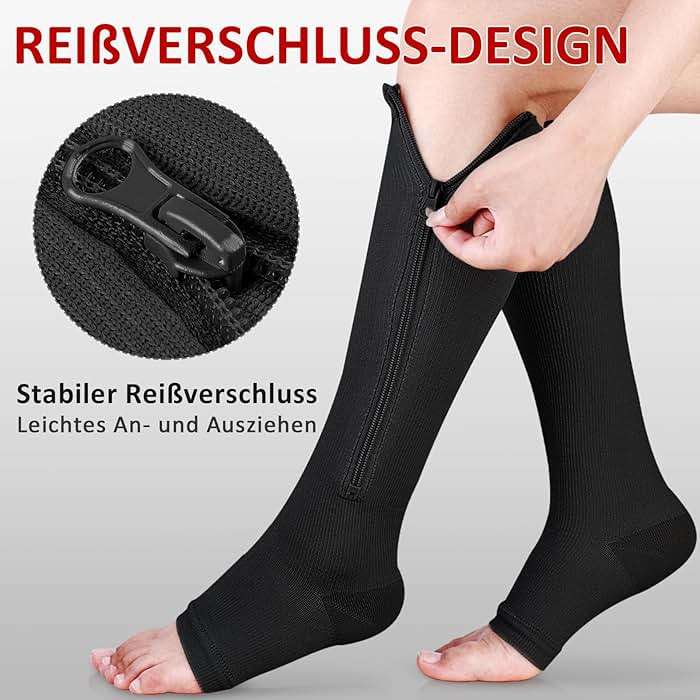Ailaka Medical Zipper Compression Socks, 15-20 mmHg Knee High Open Toe Compression Socks for Men Women, Support Socks for Varicose Veins, Edema - Image 3