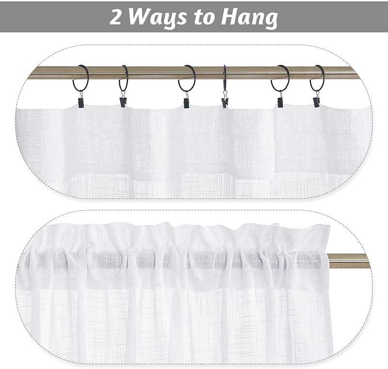 RYB HOME White Semi Sheer Curtains 84 inches Long - Living Room Curtains for Half Privacy, Linen Textured Sheer Light Filtering Vertical Window Drapes for Bedroom Dining, Width 52 inch, 2 Panels - Image 4