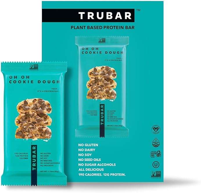 TRUBAR Vegan Protein Bar, Oh Oh Cookie Dough, Gluten Free, Plant Based Protein, Dairy Free, Non GMO, Soy Free, No Sugar Alcohols, 12G Protein, 13G Fiber, Healthy on the Go Snack Bars, 12 CT - Image 1