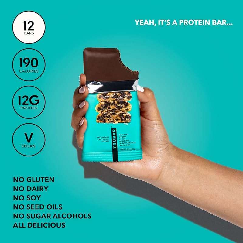 TRUBAR Vegan Protein Bar, Oh Oh Cookie Dough, Gluten Free, Plant Based Protein, Dairy Free, Non GMO, Soy Free, No Sugar Alcohols, 12G Protein, 13G Fiber, Healthy on the Go Snack Bars, 12 CT - Image 4
