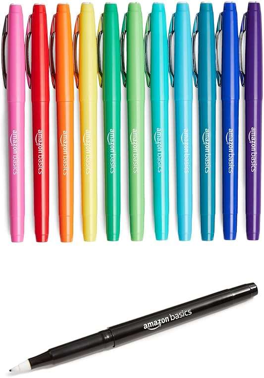 Amazon Basics Felt Tip Marker Pens, Assorted Colors, for Art Projects, Writing, Drawing, and Journaling, 12-Pack - Image 1