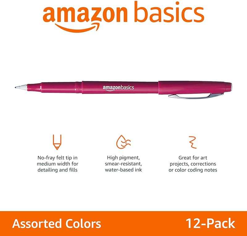 Amazon Basics Felt Tip Marker Pens, Assorted Colors, for Art Projects, Writing, Drawing, and Journaling, 12-Pack - Image 3