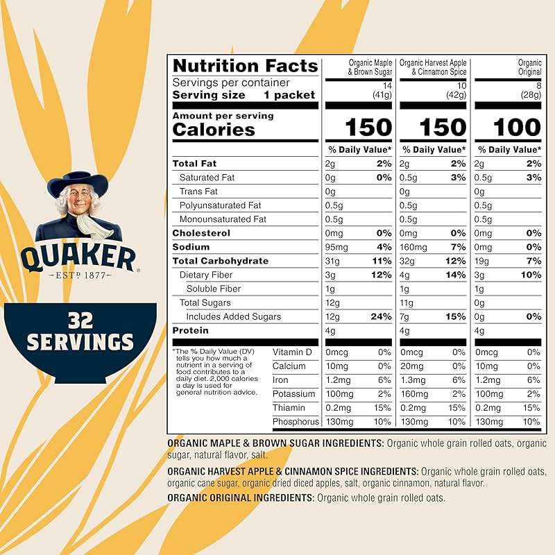 QUAKER Instant Oatmeal, USDA Organic, Non-GMO Project Verified, 3 Flavor Variety Pack, Individual Packets, 32 Count (Pack of 1) - Image 2